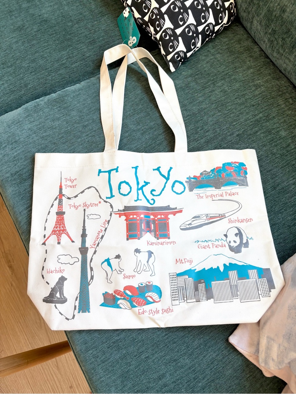 NWT Tote Bag With Tokyo Scenes Print  Cream/Blue
